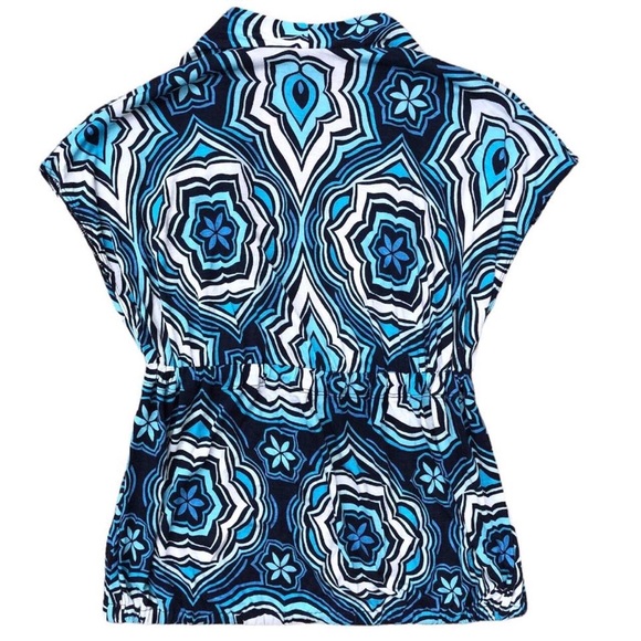 Express Blue Psychedelic Abstract Print Romper Style Tunic Blouse - Picture 4 of 13